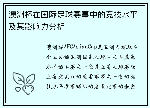澳洲杯在国际足球赛事中的竞技水平及其影响力分析