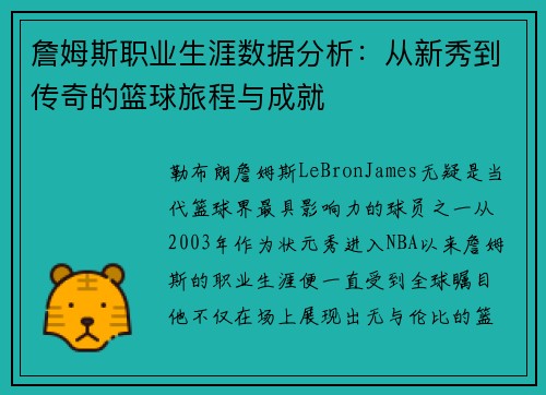 詹姆斯职业生涯数据分析：从新秀到传奇的篮球旅程与成就